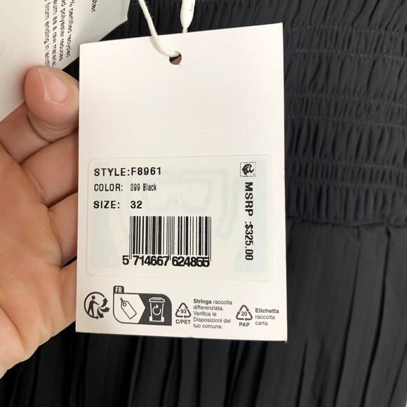 GANNI Pleated Georgette Flounce Smock Midi Dress Black Womens Size 32 New - Picture 15 of 16